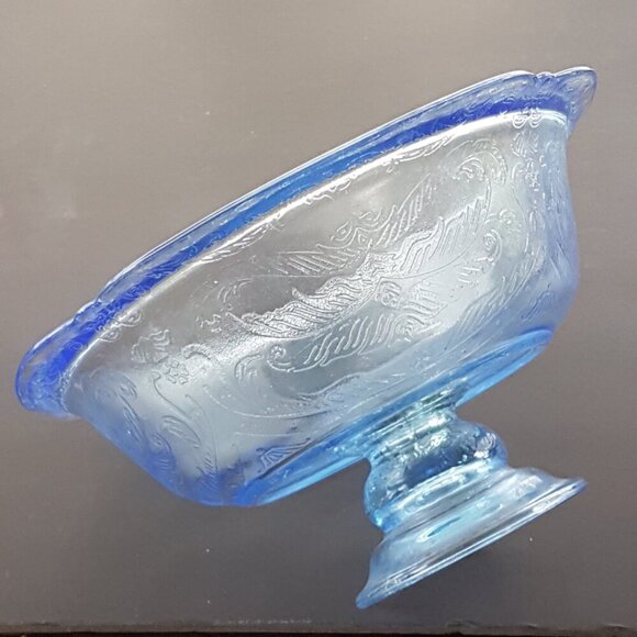 Vintage Indiana Glass Recollections Madrid Blue Pedestal Fruit Bowl - Picture 7 of 9